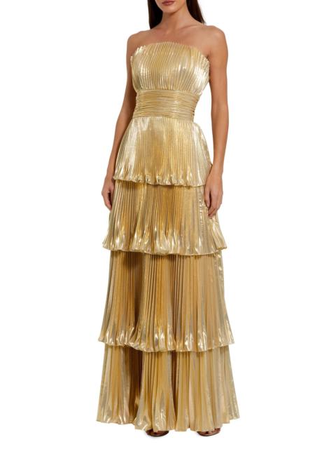 MAC DUGGAL Women's Metallic Pleated Strapless Tiered Gown - Gold