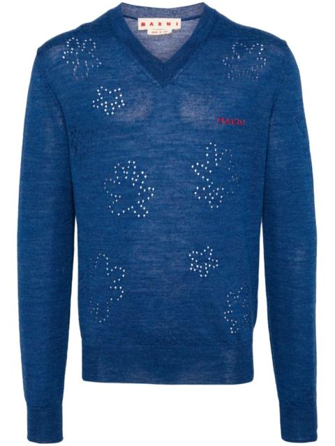 Marni logo-embroidered virgin wool jumper