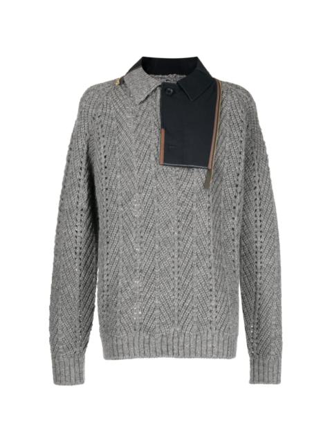 patchwork-design wool jumper