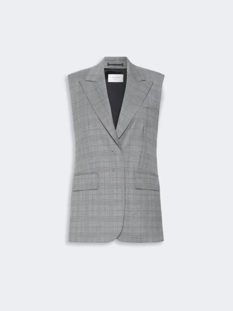 Sportmax ABETE Sleeveless Glen plaid and pure wool blazer - WHITE BLACK