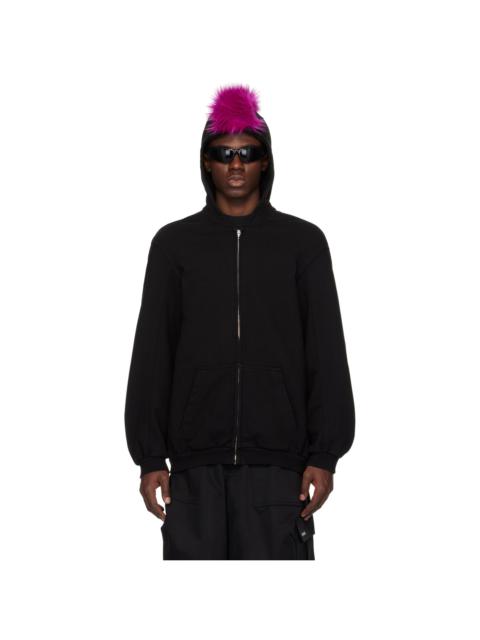 Black Zip-Up Faux-Fur Hoodie