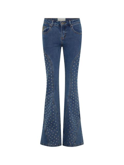 ONE TEASPOON Chrome Edge Mid Waist Flared Studded Denim Jeans - Eclipse Blue