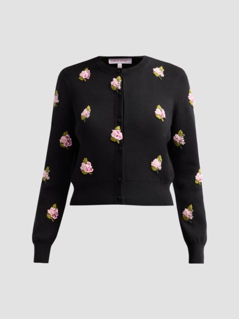 CAROLINA HERRERA Women's Floral-Embroidered Silk-Cotton Cardigan - Black Multi