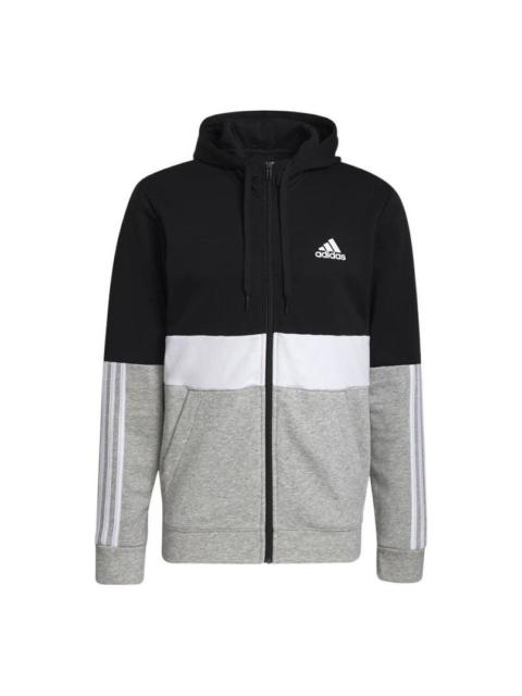 adidas Fleece Full-Zip Hoodie 'Black White Grey' GV5244