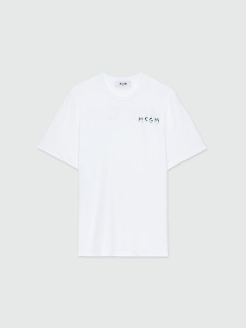 MSGM White jersey T-Shirt with crayon logo