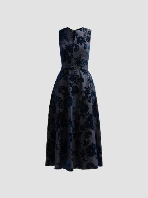 Oscar de la Renta Women's Resort Floral Flocked Denim Day Dress - Denim Navy