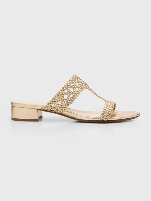 ALEXANDRE BIRMAN Braided Metallic Leather Block-Heel Sandals