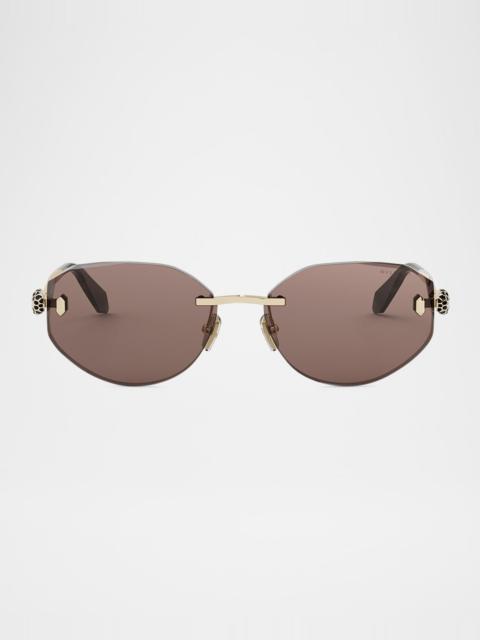 BVLGARI Serpenti Forever Rimless Oval Metal Sunglasses