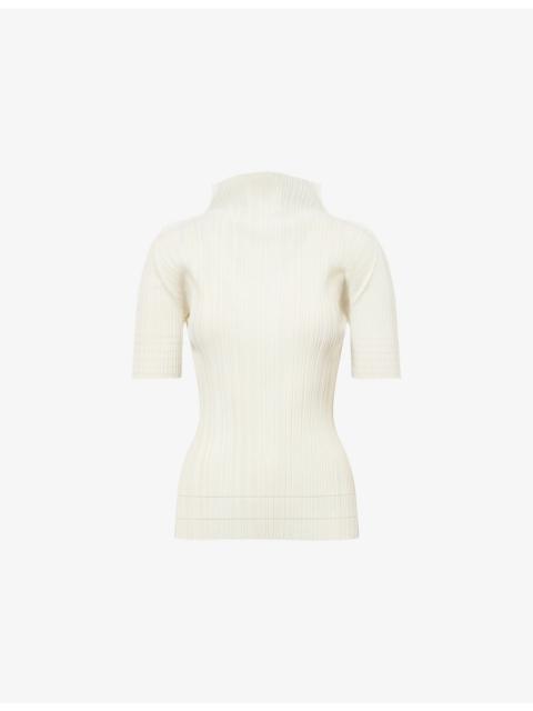 Pleats Please Issey Miyake Mock-Neck Pleated Knit Top