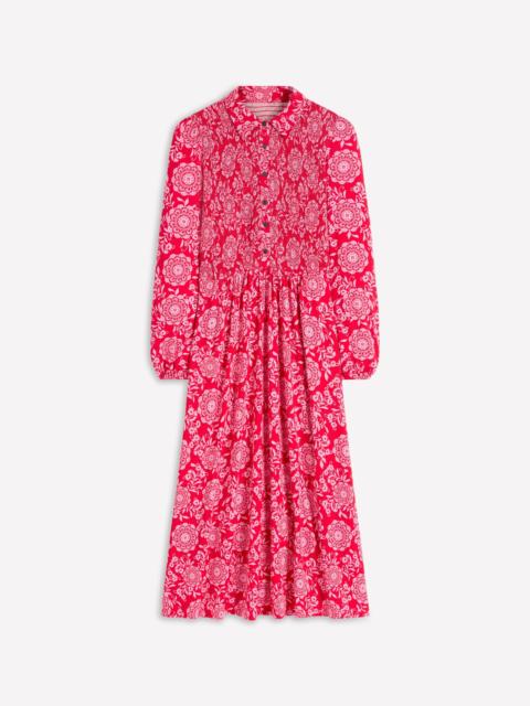 BODEN Smocked Jersey Shirt Dress-Merida Red, Decorative Blossom