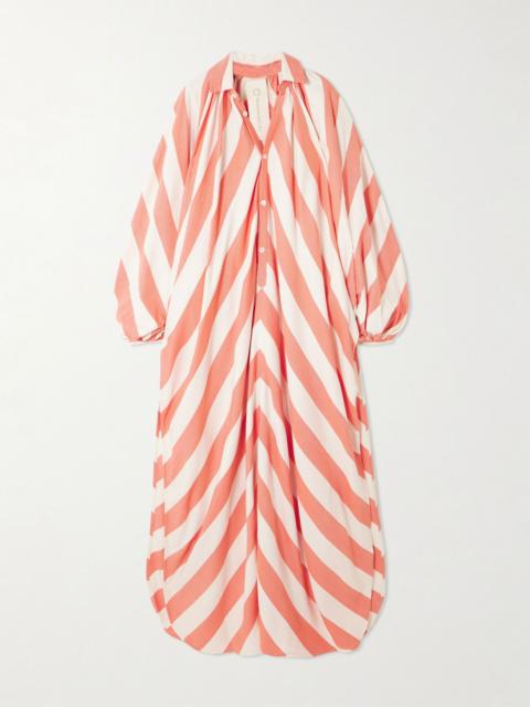 MARRAKSHI LIFE Touareg gathered striped cotton maxi dress Pink