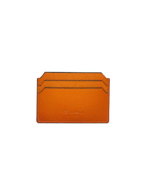 Santoni Orange saffiano leather credit card holder