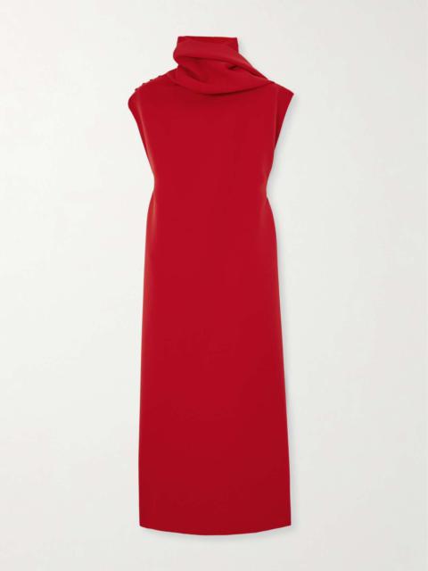 Scarf-detailed crepe midi dress