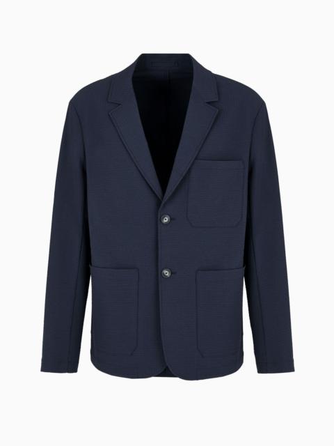 Single-breasted jacket in technical seersucker fabric