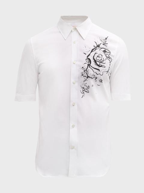 Alexander McQueen Men's Wax Floral-Print Dress Shirt