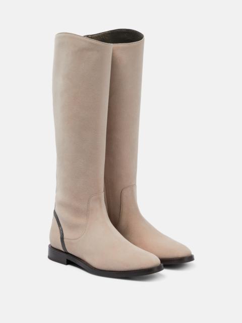 Embellished suede knee-high boots