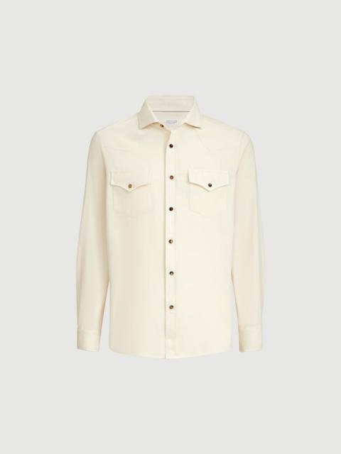 Brunello Cucinelli Garment-dyed easy fit western shirt in narrow wale corduroy