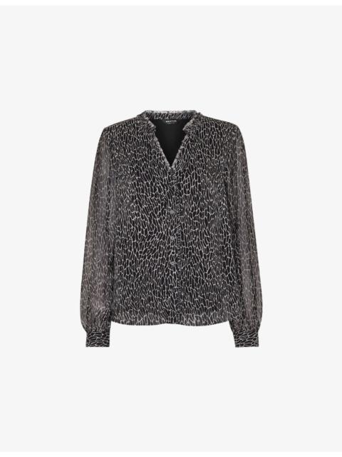 WHISTLES Dragonfly-Print Long-Sleeve Woven Blouse