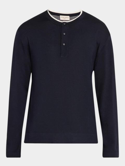 OFFICINE GÉNÉRALE Men's Wool Tipped Long-Sleeve Henley T-Shirt