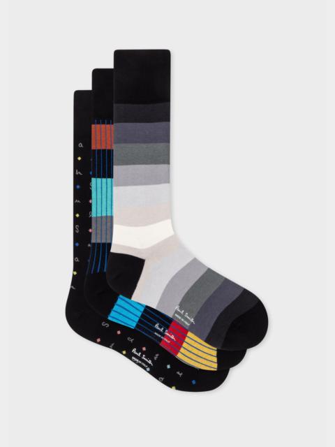 Mixed Pattern Cotton-Blend Socks Three Pack
