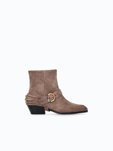 PINKO SUEDE ANKLE BOOTS WITH STRAPS AND TEXAN HEEL