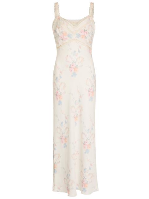 LoveShackFancy Loveshackfancy Annabeth Floral Satin Midi Slip Dress