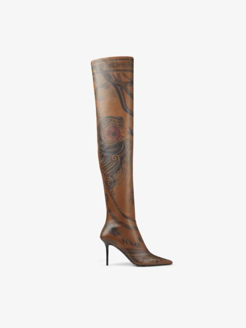 Jimmy Choo / Jean Paul Gaultier Over The Knee Boot 90
Clove Tattoo Printed Leather Over-The-Knee Boo