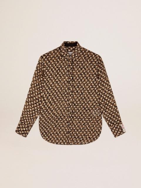 Women's boyfriend shirt with animal print and gold fil coupé