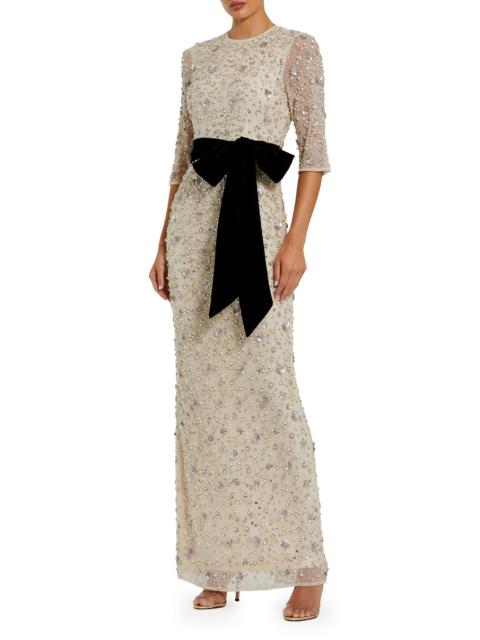 MAC DUGGAL Women's Beaded Bow Column Gown - Oyster Black