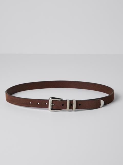 Brunello Cucinelli Reversed leather belt with double keeper and tip