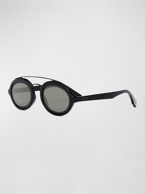 FENDI Men's Acetate Double-Bridge Oval Sunglasses