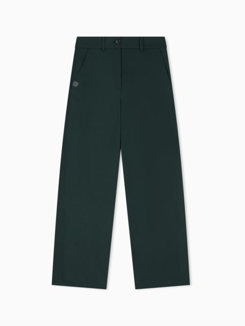 EMPORIO ARMANI STRETCH BRUSHED COTTON TROUSERS WITH A LEATHER LOGO LABEL