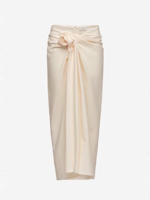 MAGDA BUTRYM Draped long skirt with rose knot detail in cream