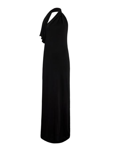 KHAITE Roza Draped Crepe Maxi Dress black