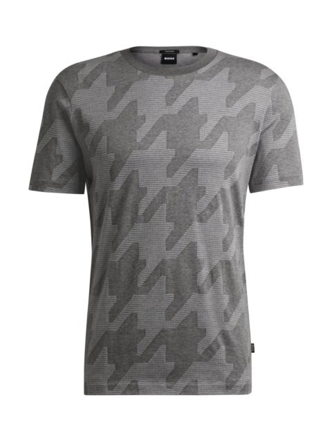 BOSS MERCERIZED-COTTON T-SHIRT WITH HOUNDSTOOTH JACQUARD
