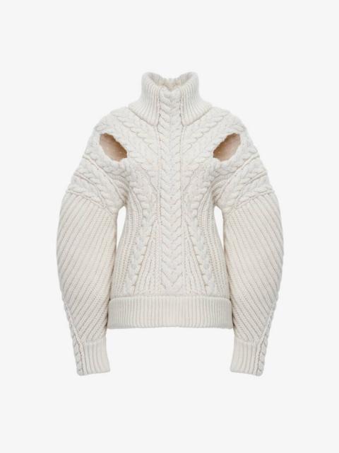 Women's Cocoon Sleeve Cable Jumper in Ivory