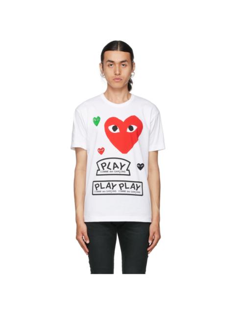 Comme des Garçons PLAY White & Red Multi Logo T-Shirt