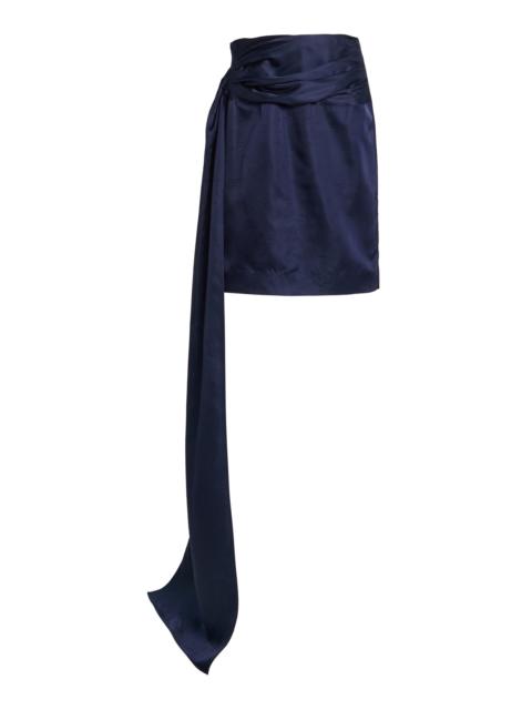 TOVE Jullee Sash-Detailed Shantung Midi Skirt navy