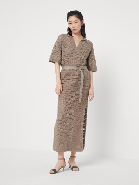 Brunello Cucinelli Cotton net knit dress with belt