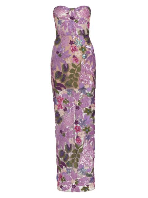 BRONX BANCO Women's Dahlia Floral-Embellished Strapless Gown - Lilac Multi