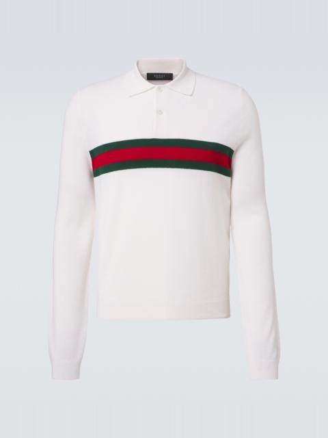GUCCI Web Stripe cashmere polo shirt