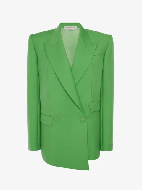 Alexander McQueen Women's Double-breasted Drop Hem Tailored Jacket in Acid Green