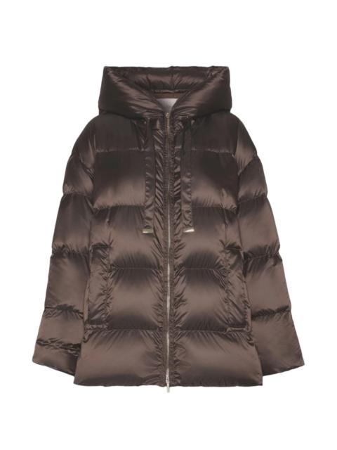 Max Mara short roomy puffer jacket in water-repellent plain-weave fabric - dark brown