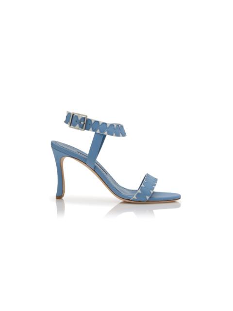 Manolo Blahnik Light Blue Nappa Leather Ankle Strap Sandals