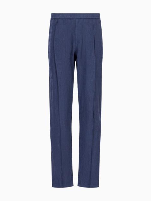 Crêpe-effect faded linen trousers with ribbing