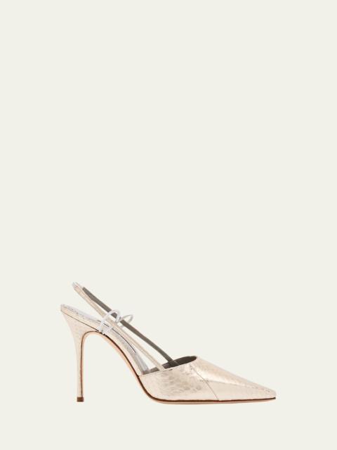 Manolo Blahnik Touki Metallic Snake Slingback Pumps
