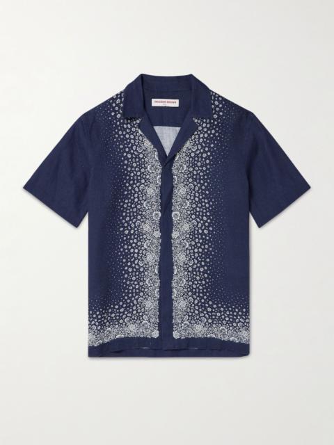 ORLEBAR BROWN Maitan Camp-Collar Printed Linen Shirt Navy