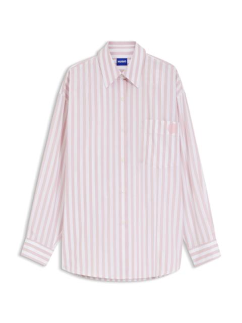 HUGO STRIPED COTTON OVERSIZED-FIT BLOUSE WITH HAPPY HUGO LOGO