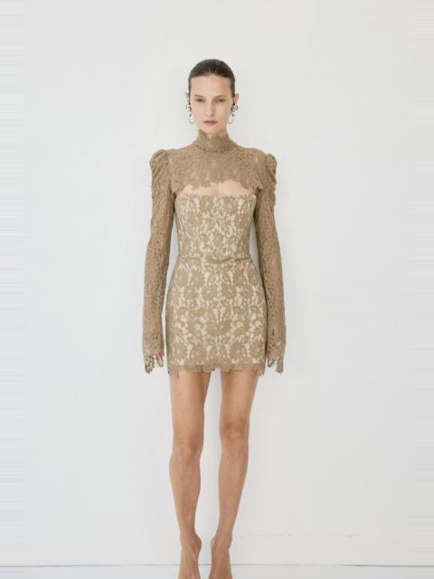 De La Vali VIRESCO MINI DRESS IN TRUFFLE BROWN LACE