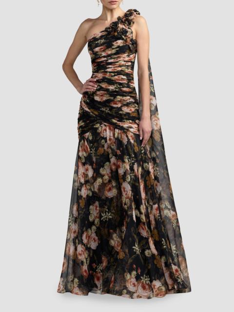 MAC DUGGAL Women's Floral Chiffon One-Shoulder Gown - Black Multi